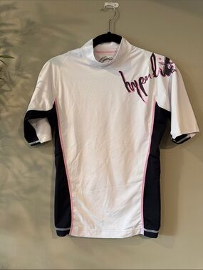 Hyperlite womens White & Black Short Sleeve Rash Guard with Pink Trim